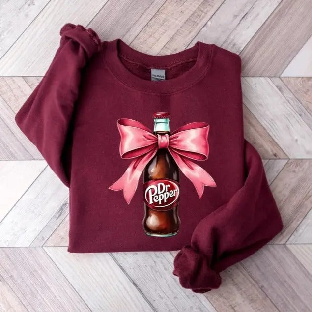 Dr Pepper Pink Bow Coquette Sweatshirt, Cute Pink Soda Drink Sweatshirt, Dr.Pepper Sweatshirt, Aesthetic Girly Tee, Dr...