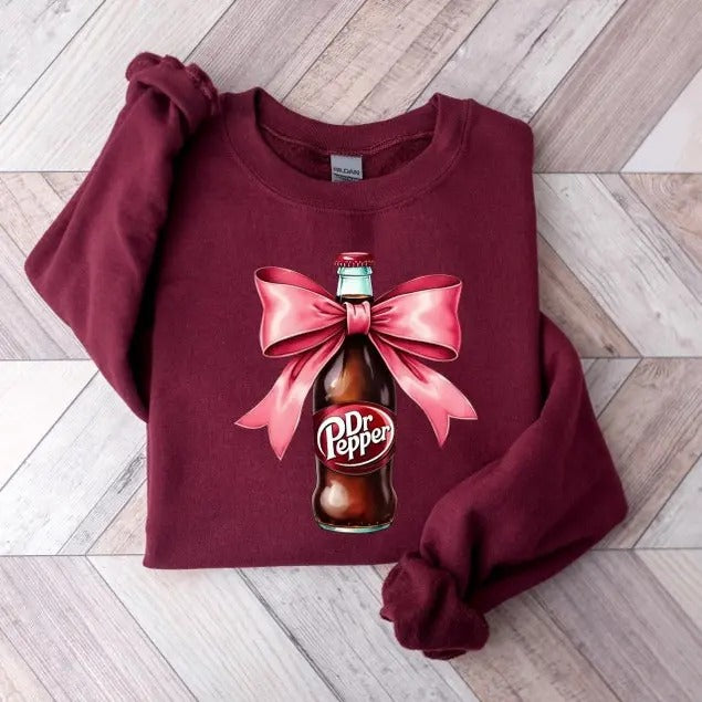 Dr Pepper Pink Bow Coquette Sweatshirt, Cute Pink Soda Drink Sweatshirt, Dr.Pepper Sweatshirt, Aesthetic Girly...