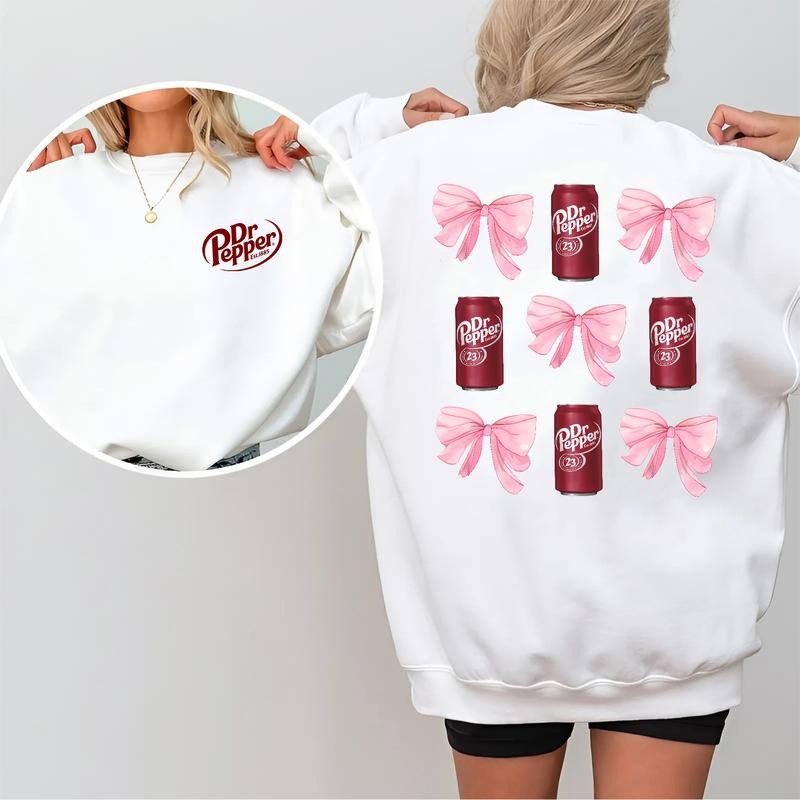 Dr Pepper Pink Coquette 2-sided Sweatshirt, Cute Aesthetic Graphic Pullover, Casual Streetwear Tops for Women T-Shirts,...