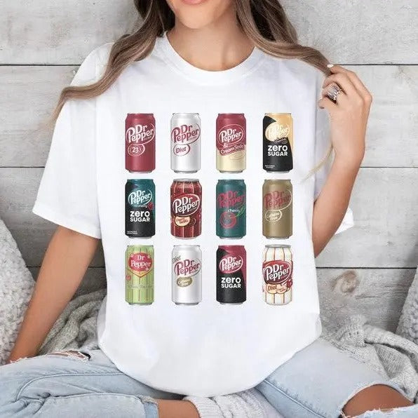 Dr Pepper T-Shirt, Vintage Soda Can T-Shirt, Soda Crew Neck Pop T-Shirt, Soda Cans Crewneck Funny T-Shirt, Trendy...