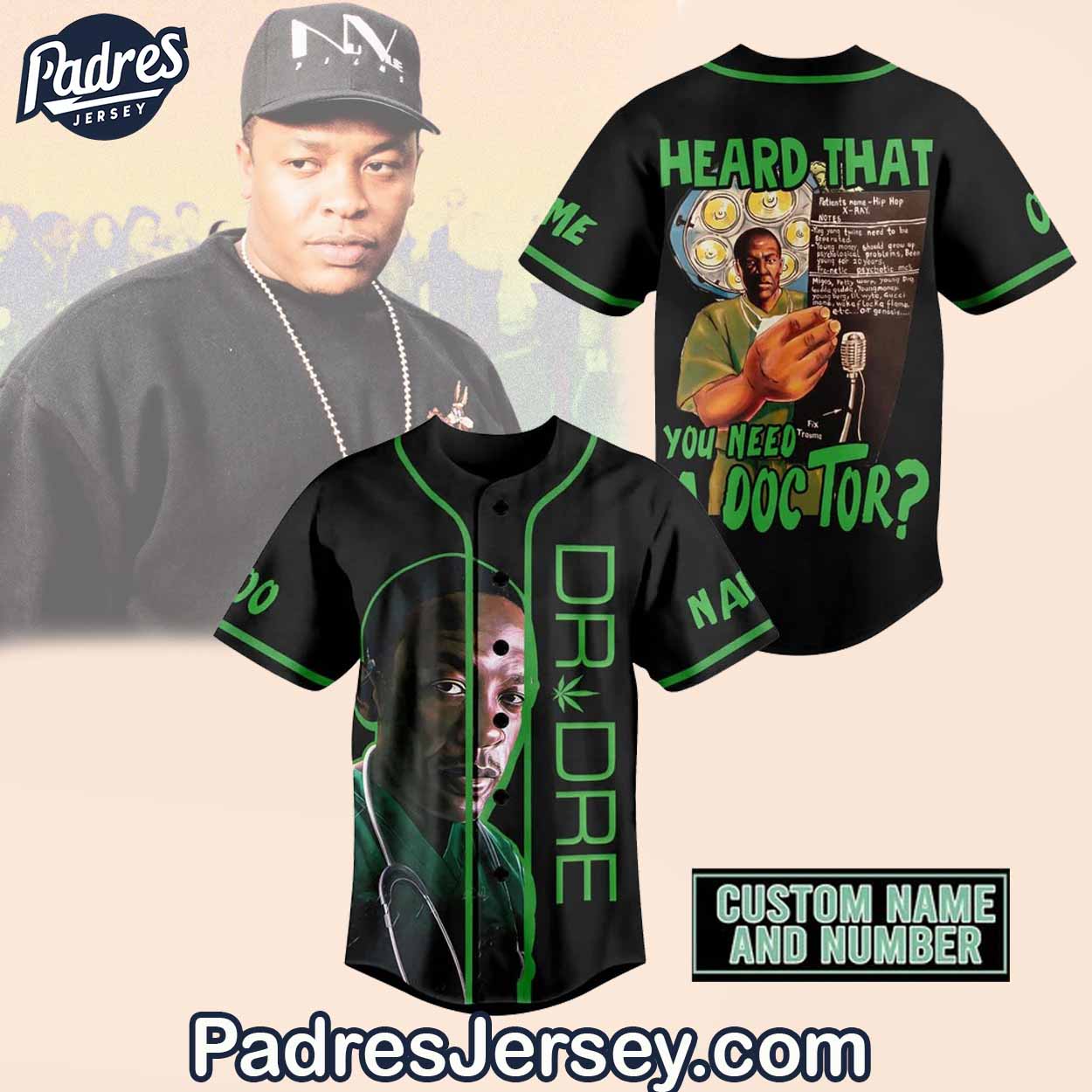 Dr.Dre Custom Baseball Jersey Outfit - Heard That You Need Doctor - Padres Jersey Oasis: Elevate Your Baseball... (Image 3)