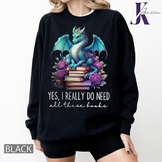 Dragon Book Comfort Colors Shirt, Dragon Reader Shirts, Personal Gifts For Bookworm Oversized Crewneck, Read Books Gift,...