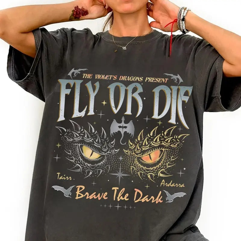 Dragon Rider Shirt- Onyx Storm Brave the Dark for Shirts, Fly or Die Fourth Wing Series Shirt- Perfect Gift for Dragon...