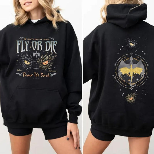 Dragon Rider Sweater,Fly Or Die Fourth Wing Series Two Side Shirt, Onyx Storm Brave The Dark Hoodie, Unisex Sweater...