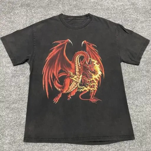 Dragon T Shirt Fire Breathing Grunge Goth Y2K, grunge y2k emo scene tapout goth amity affliction style clothes, Unisex...