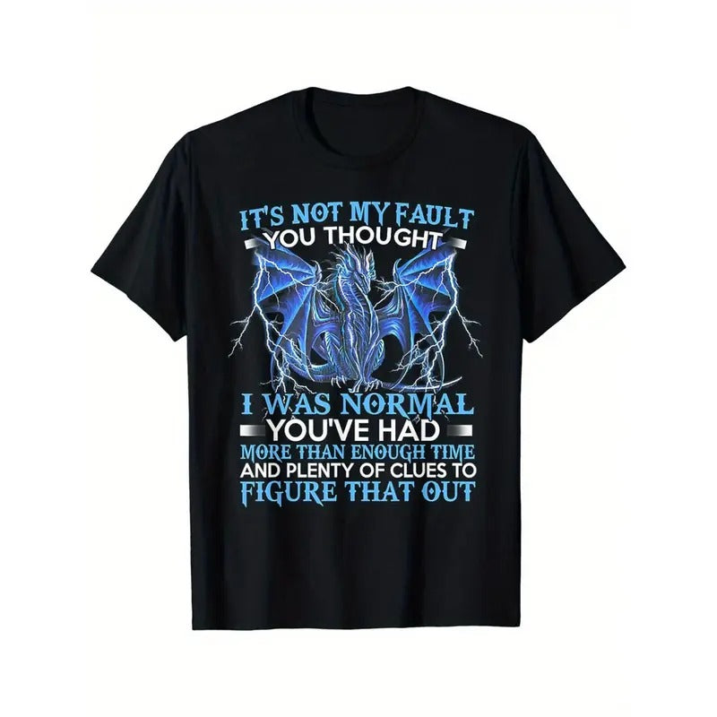 Dragon print men's crew neck fashion short-sleeved sports T-shirt, comfortable and versatile, suitable for summer and...