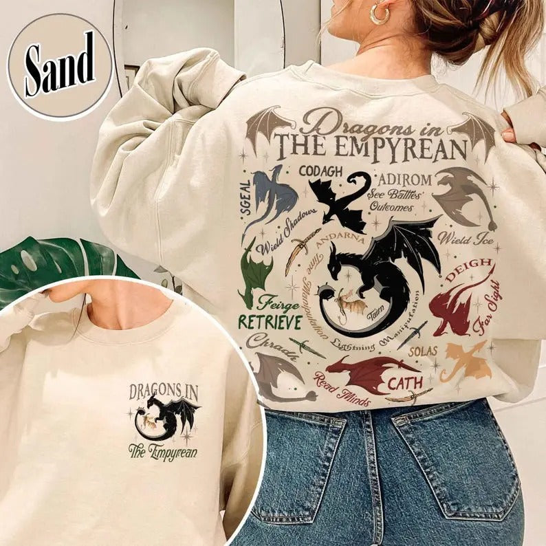 Dragons in Fourth Wing Sweatshirt,Dragon in the Empyrean Shirt, Violet Sorrengail Tairn Shirt, Tairn &Andarna Shirt,...