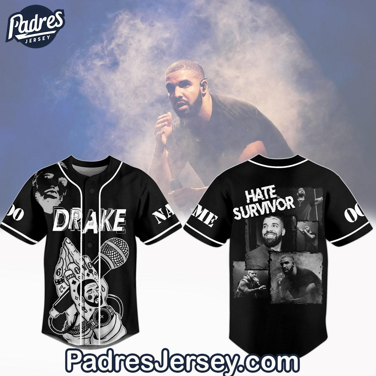 Drake Hate Survivor Baseball Jersey Outfit - Custom Name - Padres Jersey Oasis: Elevate Your Baseball Style... (Image 1)
