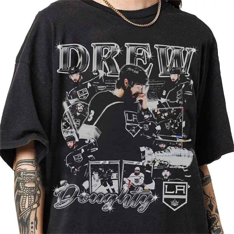 Drew Doughty 90s Vintage Bootleg Style T-Shirt, Classic Retro Graphic Unisex Tee Gift For Men and Women Hoodie, Sweatshirt
