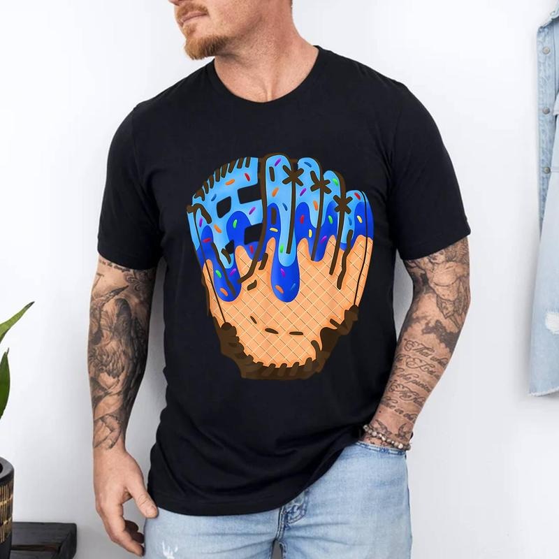 Drippy Baseball Glove with Ice Cream Cone Tee T-Shirt | 100% Cotton Tee, Top Menswear Hoodie, Sweatshirt | WearSparks.com