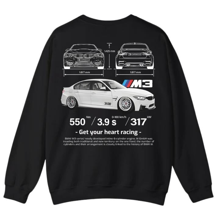 Drive in Style: Car-Themed Sweater, F80 M3 Black Sweatshirt, F80 M3 Technical Specs Sweatshirt, Racing Shirt, Sport Car...