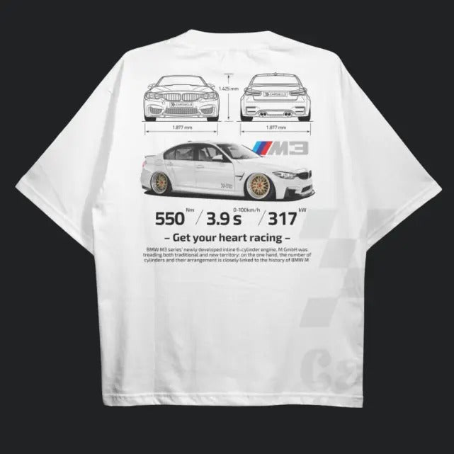 Drive in Style: Car-Themed T-Shirts, F80 M3 BluePrint White T-Shirt, F80 M3  BluePrint Technical Specs T-Shirt, Racing...