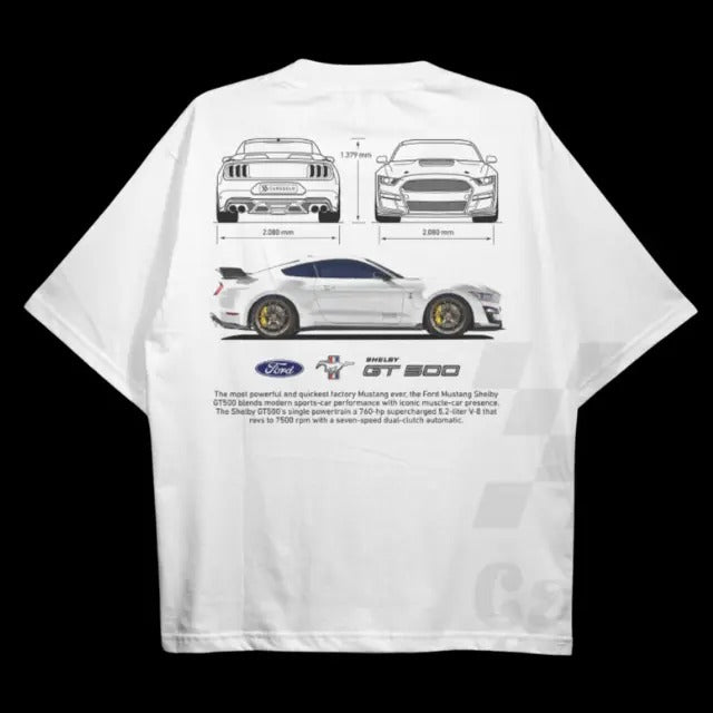 Drive in Style: Car-Themed T-Shirts, Mustang Shelby GT500 WHITE T-Shirt, Mustang Shelby GT500 Technical Specs T-Shirt,...
