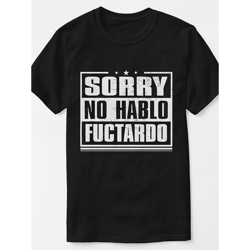 Drop shoulder t-shirt Sorry, I don't say Fuctardo Print, men's round neck short-sleeved casual cotton T-shirt, suitable...