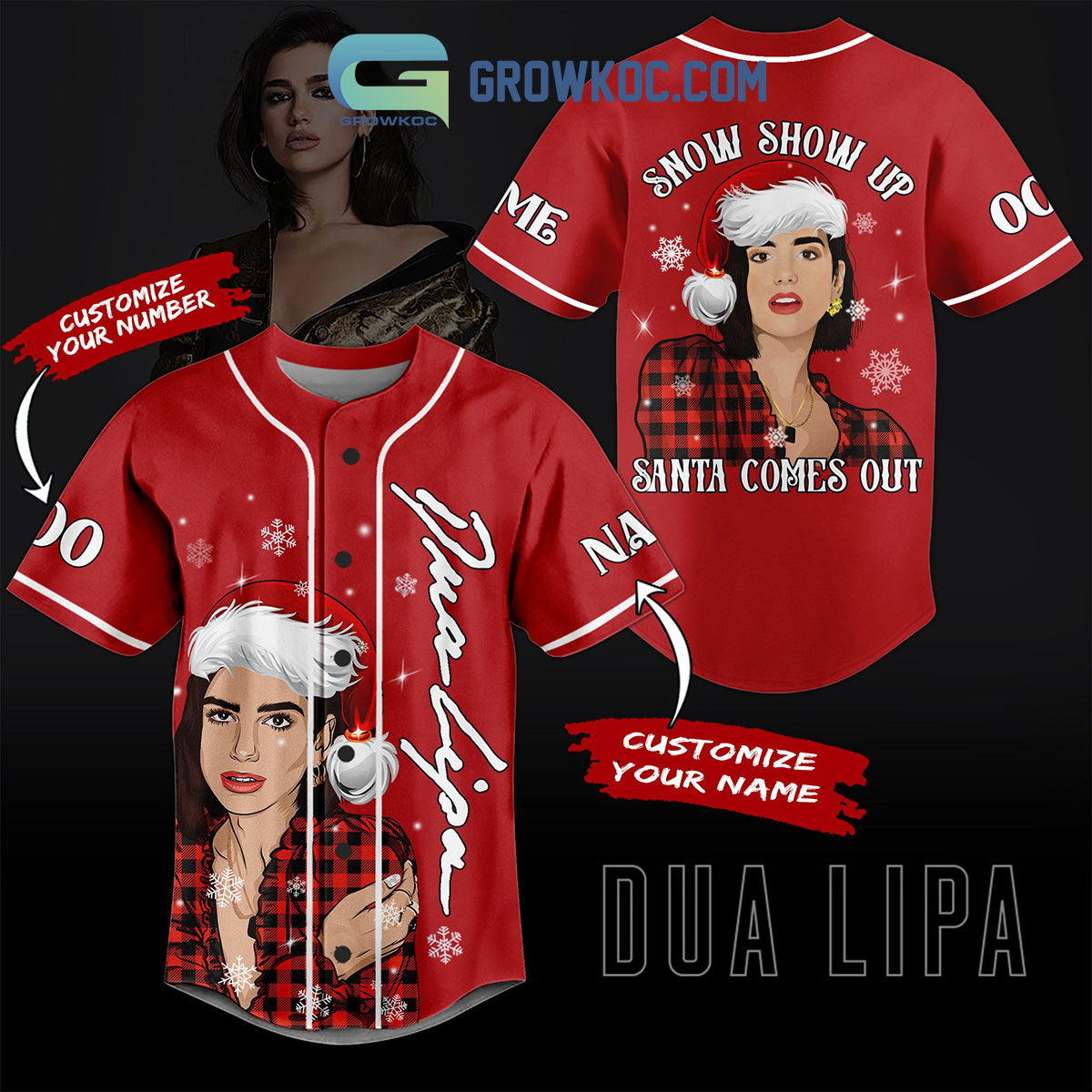 Dua Lipa Snow Show Up Santa Comes Out Christmas Custom Baseball Jersey