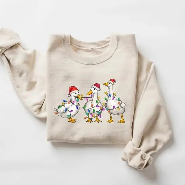 Duck Christmas Sweatshirt, Christmas Ducks Shirt, Christmas Gifts, Funny Christmas Duck Sweatshirt, Christmas Lights,...