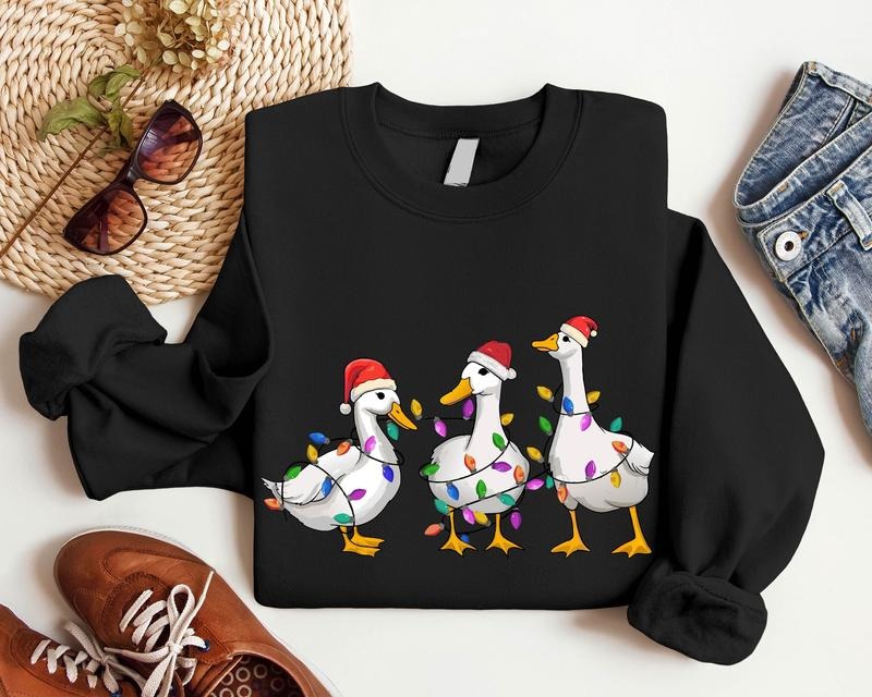 Duck Christmas Sweatshirt, Duck Christmas Lights Hoodie, Santa Goose Christmas Sweater, Funny Duck Lover Xmas Gift...
