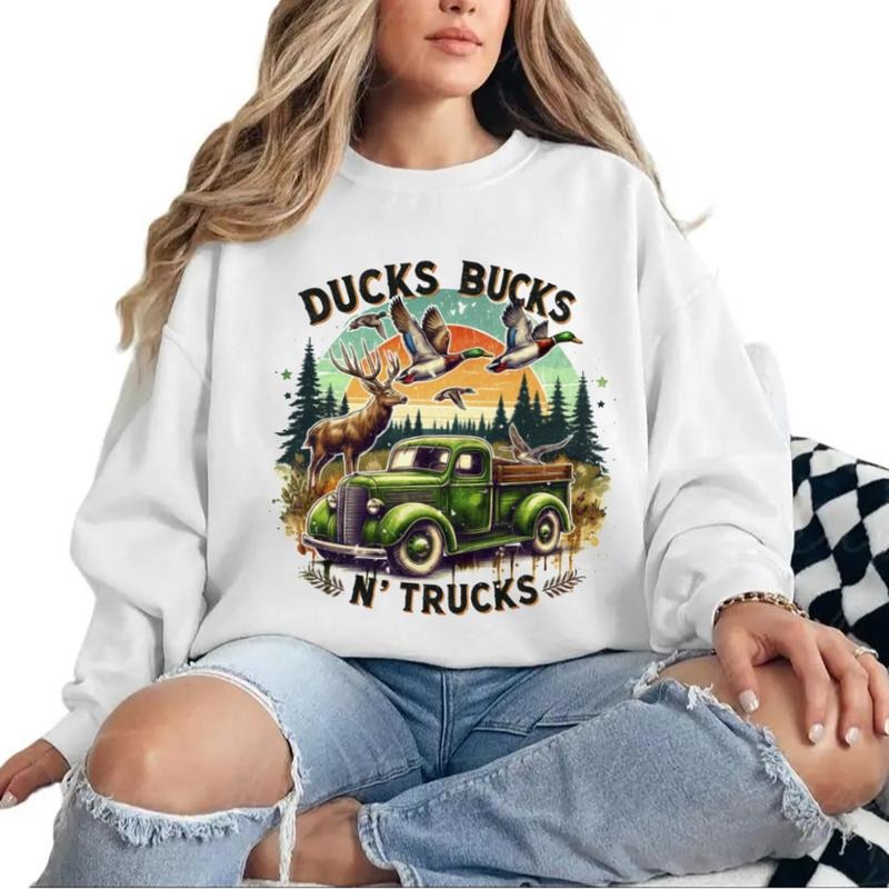 Ducks Bucks & Trucks Sweatshirt Hunting Duck Deer Hunt Retro T-Shirt Hoodie Hunting Season 2025 Unisex | WearSparks.com
