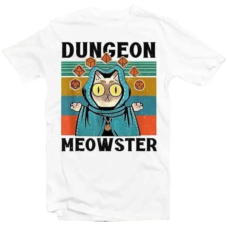Dungeon Meowster Funny Nerdy Gamer Cat-D20 Dice RPG T Shirt Vintage Retro Cool Gift Unisex Cartoon Anime Manga Top Tee...