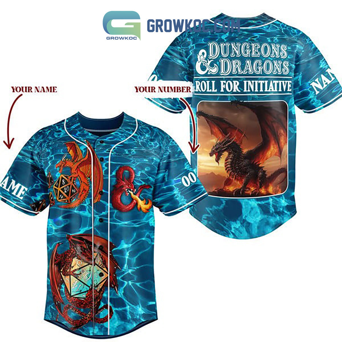 Dungeons & Dragons Roll For Initiative Blue Version Personalized Baseball Jersey
