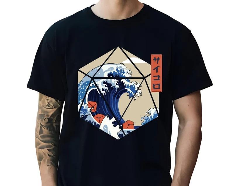 Dungeons And Dragons Shirt, Great Wave Of Dice Shirt, Dice Dnd Tshirt D20 Shirt Dnd Gift Rpg Japan Shirt Cool Japanese...