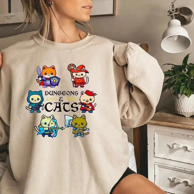Dungeons and Cats Unisex Sweater,Dungeon Master Hoodie,Cat Throwing Dice Hoodie,Tabletop Games,DND Hoodie,Dungeons Cat...