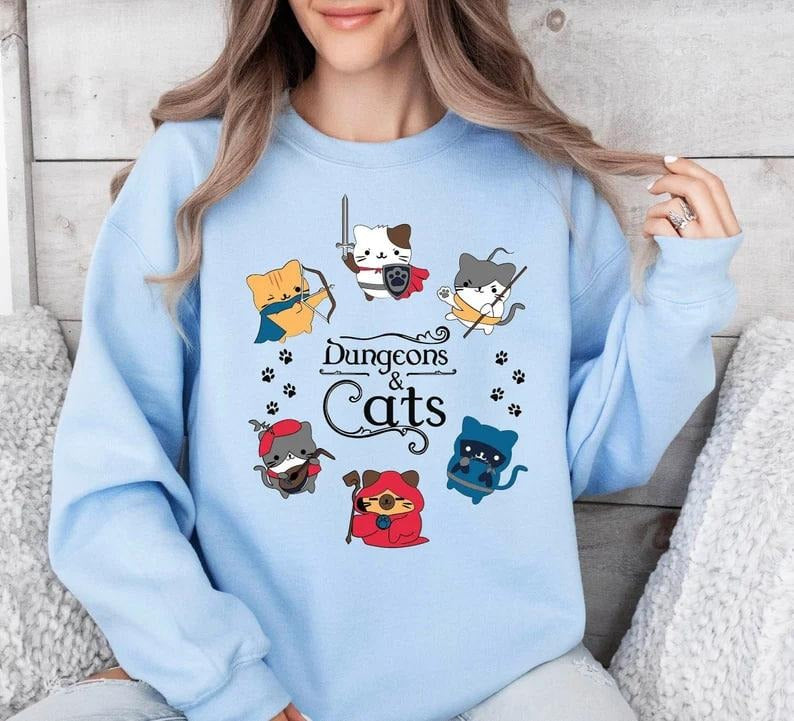 Dungeons and Cats Unisex Sweatshirt ,Dungeon Master ,Cat Throwing Dice Sweatshirt , Gift for DND Lovers ,Dungeons Cat...
