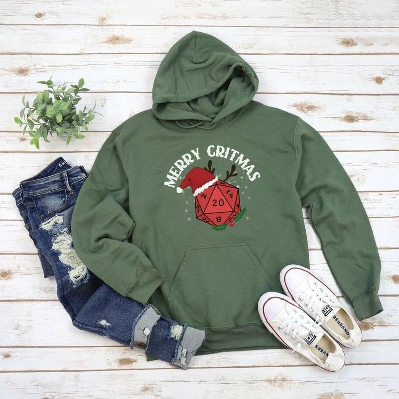 Dungeons and Dragons Christmas Party Hoodie, Christmas Sweatshirt For DND Fans, Polyhedral Dice Christmas Hoodie, Merry...