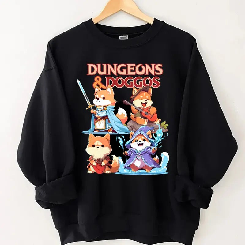 Dungeons and Dragons Shirt, DND & Doggos DND Dog T-Shirt ,Cute Doggo Tshirt, Shiba Inu Paladin Corgi Wizard, Tabletop RPG...