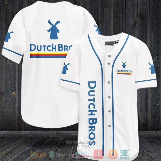 Dutch Bros Coffee white blue Baseball shirt