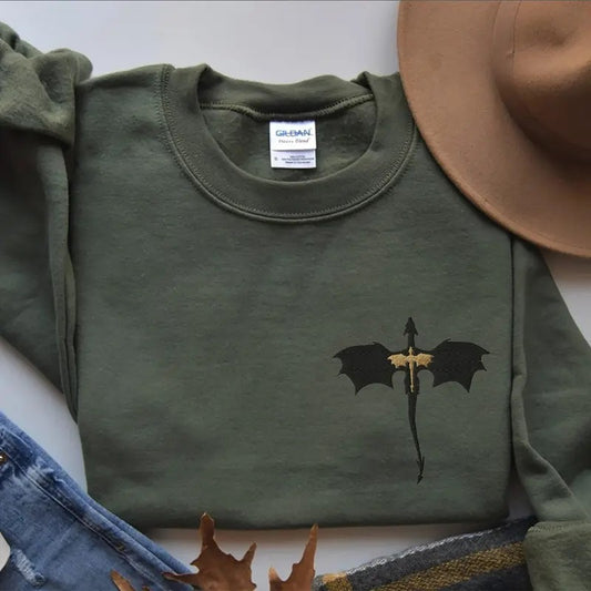 EMBROIDERED Basgiath War College Sweatshirt, Fourth Wing Dragon Rider Violet Sorrengail Xaden Riorson Fantasy Bookish...