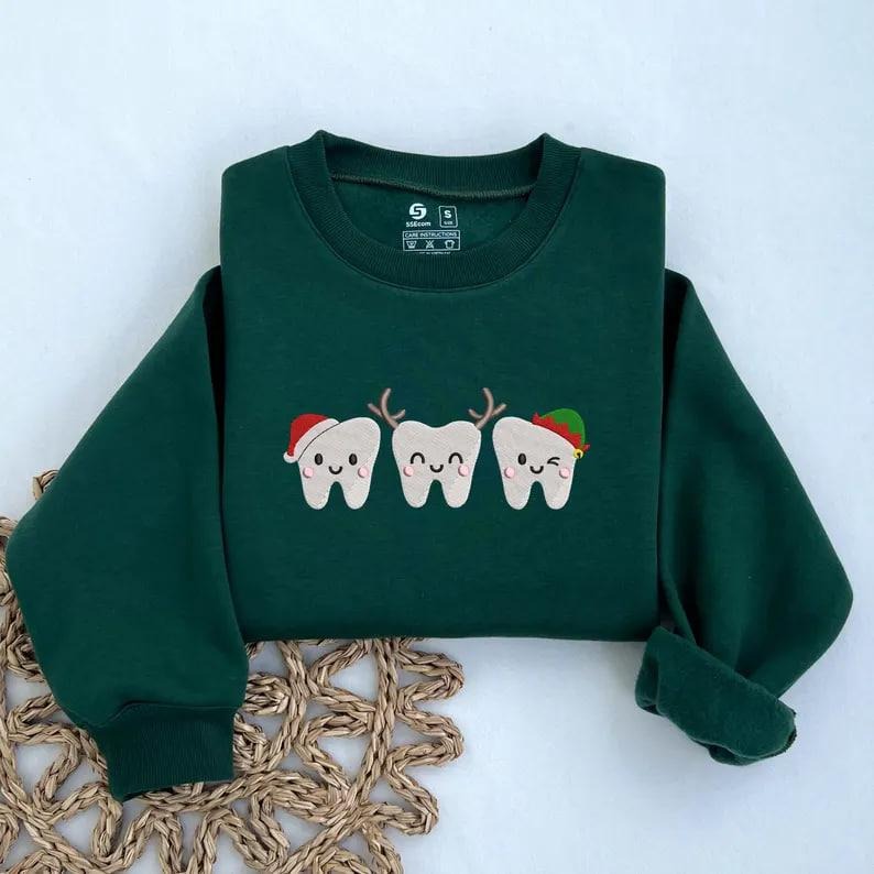 EMBROIDERED Christmas Dental Shirt, Funny Dentist Shirts, Christmas Teeth Shirts, Teeth Christmas Tree Sweatshirt,...