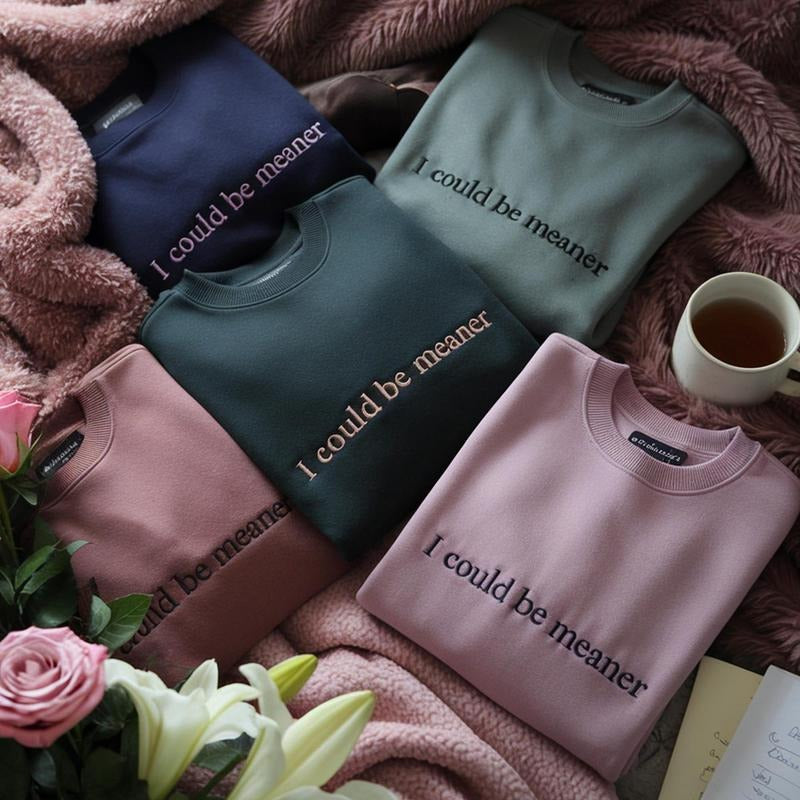 EMBROIDERED I Could Be Meaner Sweatshirt, Spicy Attitude Crewneck, Sarcastic Parent Sweater, Confident Friend Gifts, Mean...