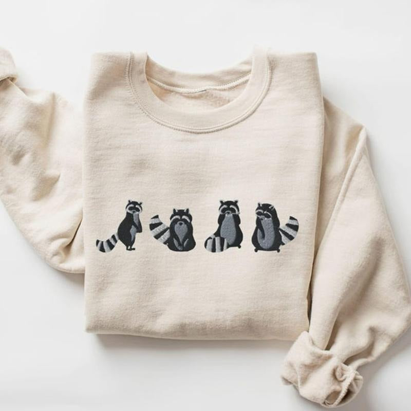 EMBROIDERED Raccoon Sweatshirt, Cute Raccoons Sweater, Raccoon Crewneck, Raccoon Gifts, Racoon Sweat Shirt, Feral But...