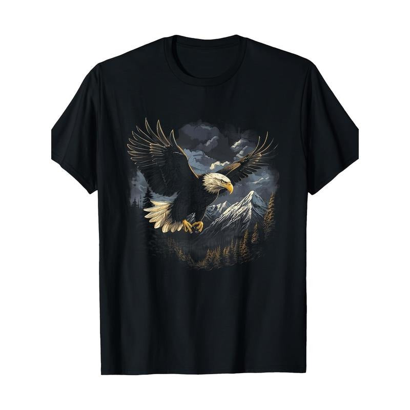 Eagle Graphic T-Shirt, 100% Cotton,  Crew Neck, Short Sleeve, Regular Fit, Geometric-Pattern, Slight Stretch, for Casual...