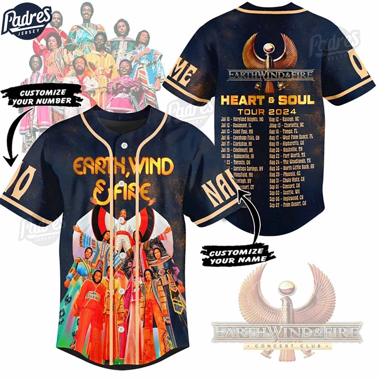 Earth Wind & Fire Heart And Soul Tour 2024 Custom Baseball Jersey - Padres Jersey Oasis: Elevate Your Baseball... (Image 1)