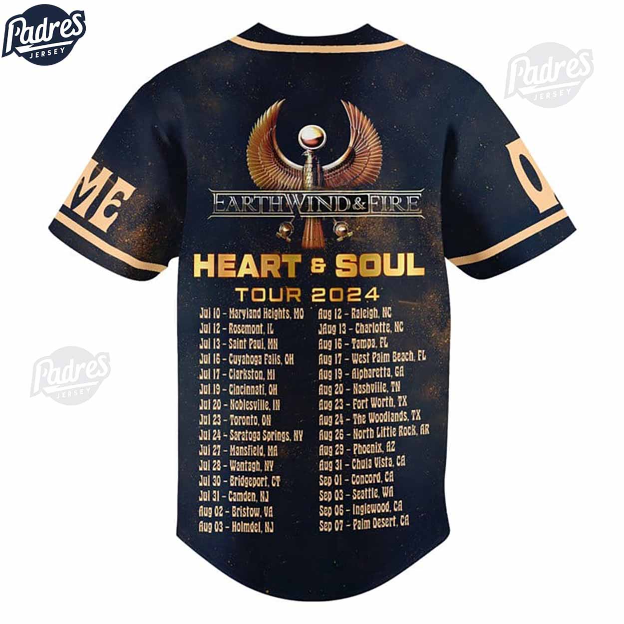 Earth Wind & Fire Heart And Soul Tour 2024 Custom Baseball Jersey - Padres Jersey Oasis: Elevate Your Baseball... (Image 3)