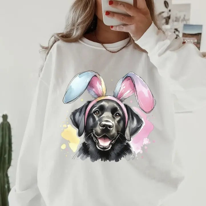 Easter Black Lab Sweatshirt ~ Sweatshirt Unisex Apparel Relaxed Fit Printed in the USA Clothing Womenswear Casual and...
