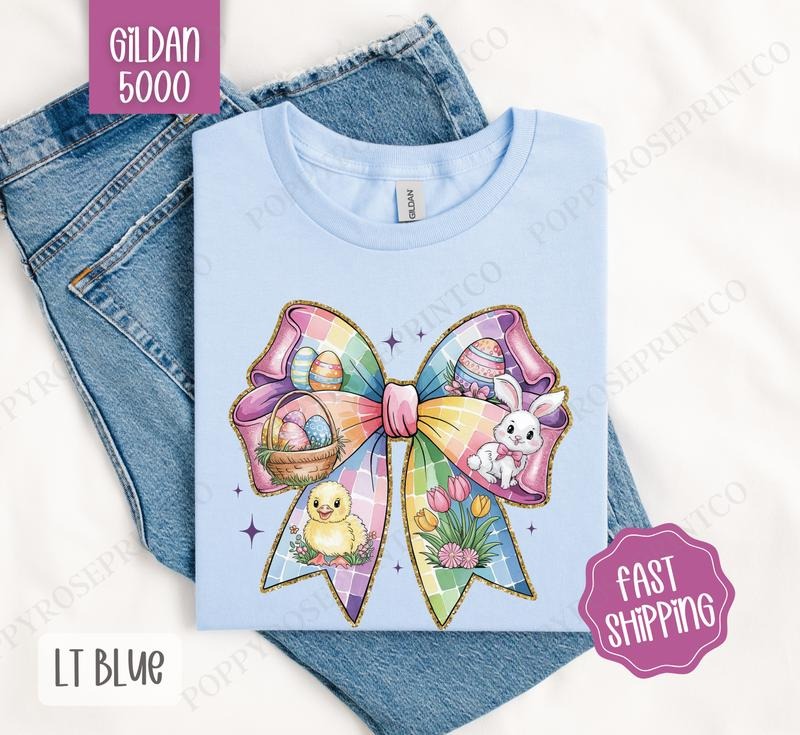 Easter Bow 1 Shirt Gildan, Cute Easter Coquette Tee, Trendy Religious Women's Tshirt Plus Sizes, Gift for Her Hoodie,...