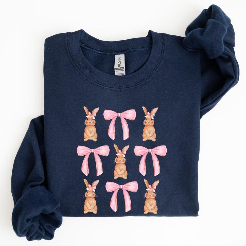 Easter Bunnies, Pink Bows, Coquette, Soft Girl Era Sweatshirt, Women's Crew Neck, Crewneck T-Shirts, Hoodie | WearSparks.com