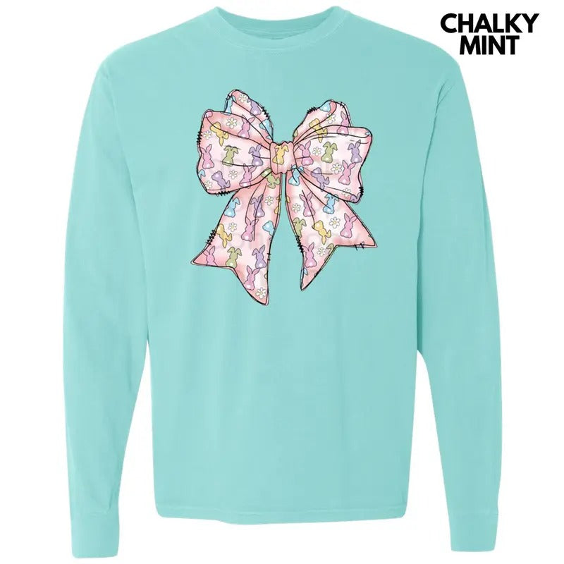Easter Bunny Bow Long Sleeve Comfort Colors T-Shirt Hoodie, Sweatshirt | WearSparks.com