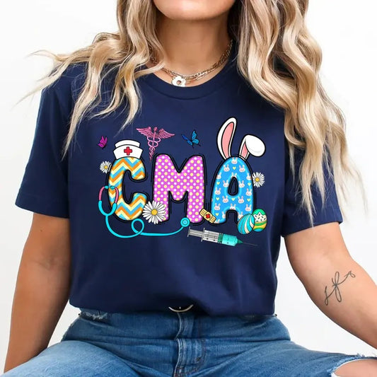 Easter CMA Shirt - Cute Bunny & Stethoscope Certified Medical Assistant T-shirt