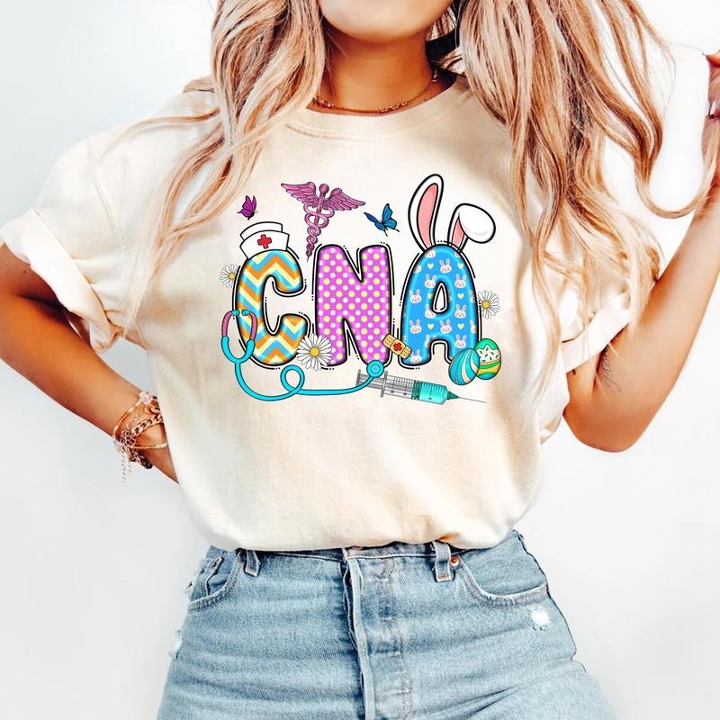 Easter CNA Shirt - Cute Bunny & Stethoscope T-Shirt for Certified Nursing Assistants