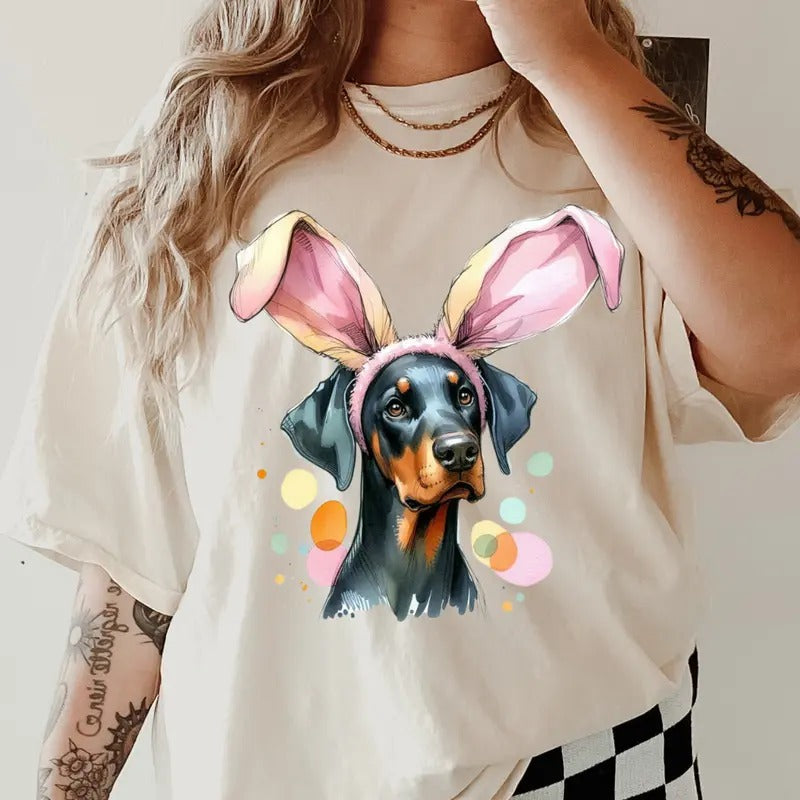 Easter Doberman Shirt ~ Unisex Apparel Relaxed Fit Printed In The USA Clothing Womenswear Casual Comfort Cotton Top...