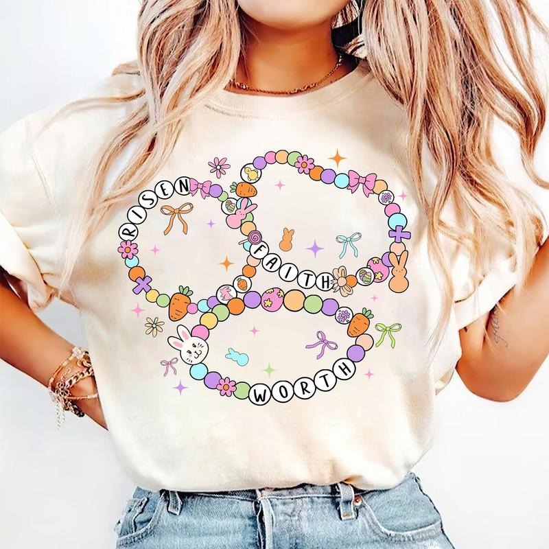 Easter Friendship Bracelet T-Shirt, he is risen T-Shirt, coquette easter T-Shirt, you are worthy T-Shirt, bunny easter...