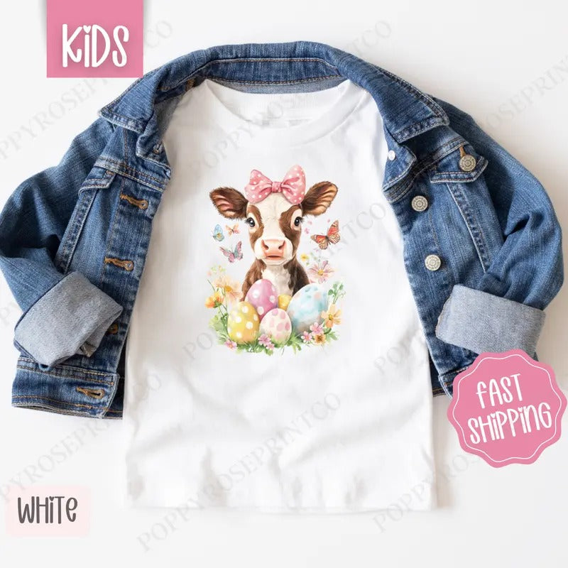 Easter Highland Cow Kids Shirt - Easter Children's Tshirt - Cute Youth Tee Gildan Hoodie, Sweatshirt | WearSparks.com