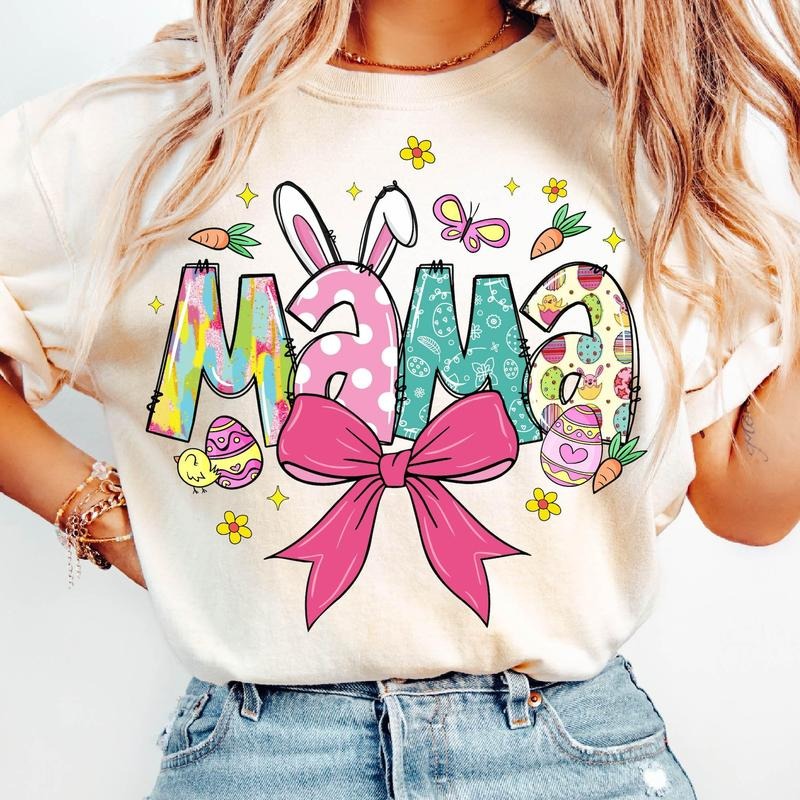 Easter Mama T-Shirt, Easter T-Shirt, Easter day, Coquette Bow mama T-Shirt, Mother's Day Gifts Hoodie, Sweatshirt