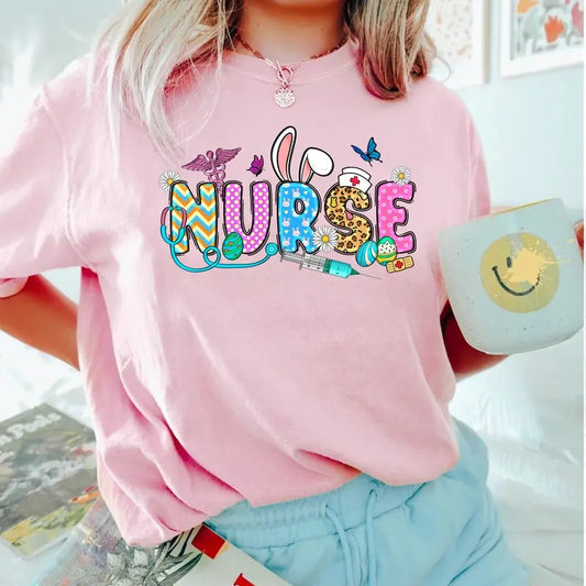 Easter Nurse Shirt - Cute Bunny & Leopard Print Nurse T-Shirt