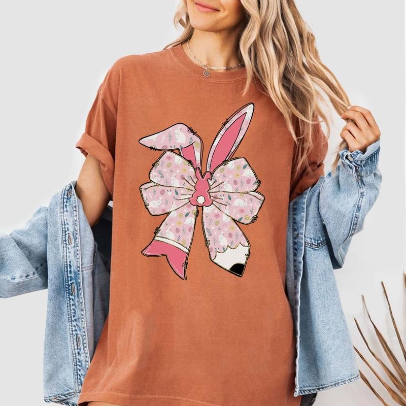 Easter Teacher Shirt, Bunny Ear Bow Pencil Tee, Cute Spring Classroom Sweatshirt for Women, Teacher Easter Outfit Hoodie