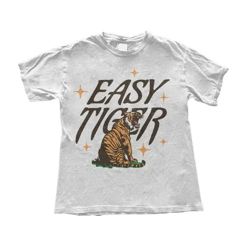 Easy Tiger Retro Aesthetic T-Shirt - Retro Animal Graphic Tee - Funny Wild Cat Top